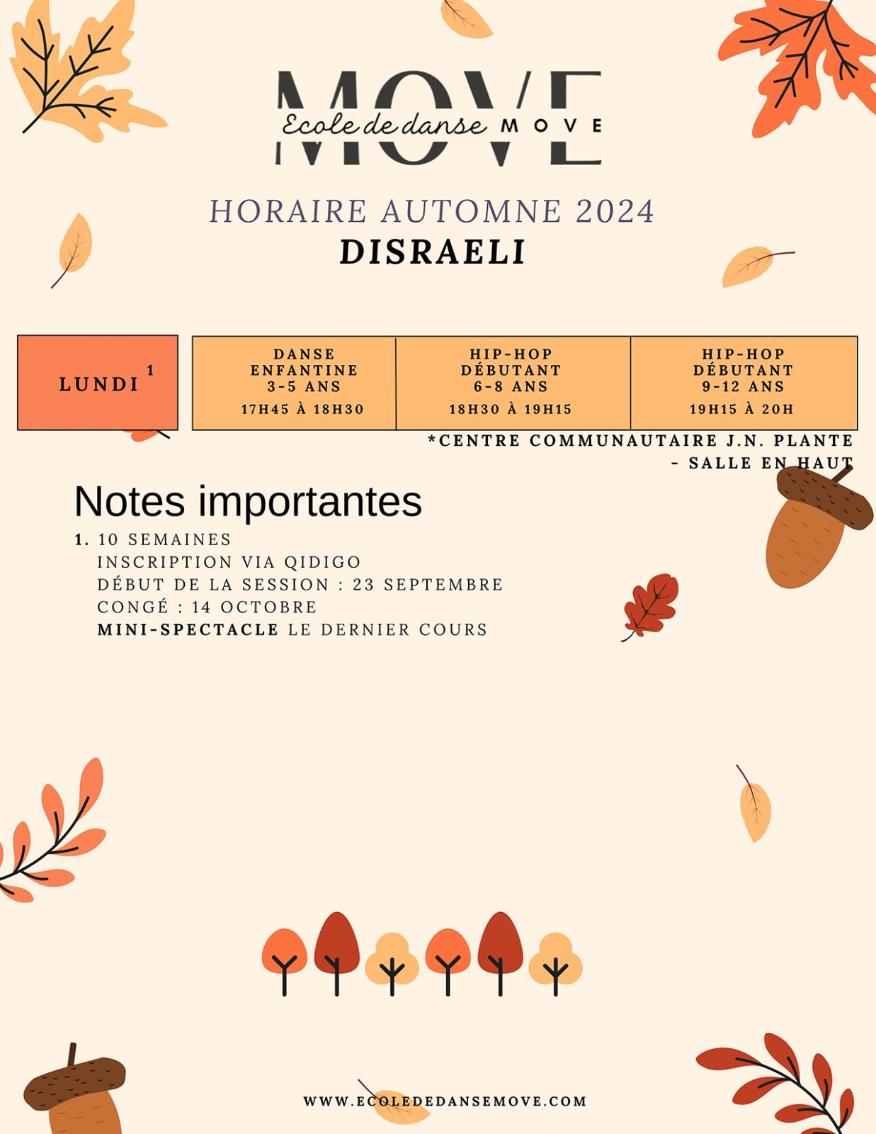 Horaire Danse - AUTOMNE - Disraeli