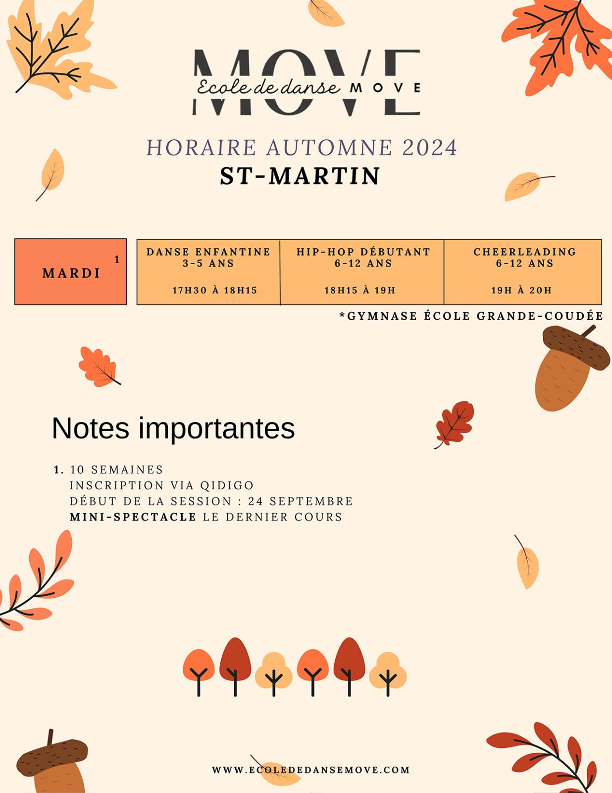 Horaire Danse - AUTOMNE - St-Martin