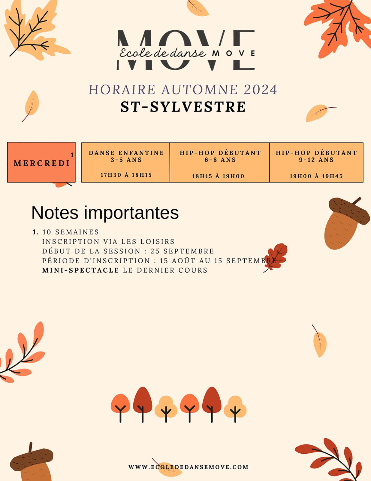 Horaire Danse - AUTOMNE - St-Sylvestre