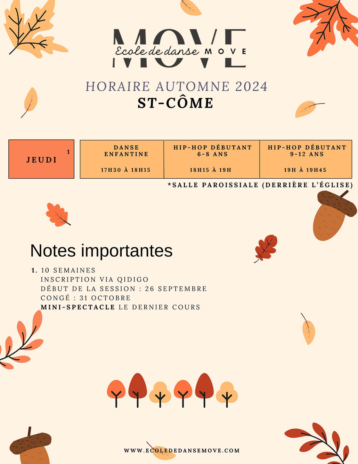 Horaire Danse - AUTOMNE - St-Côme