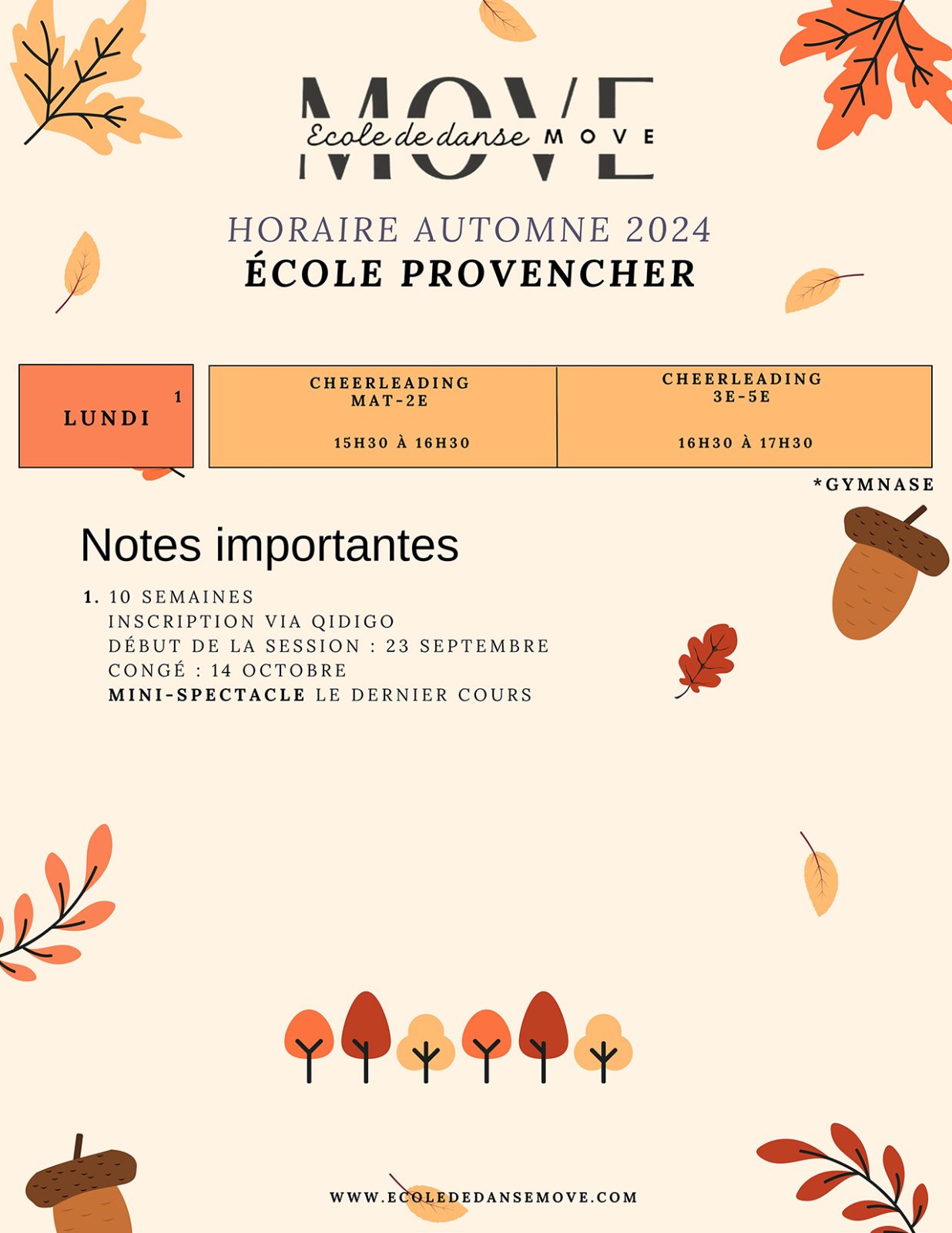 Horaire Danse - AUTOMNE - École Provencher