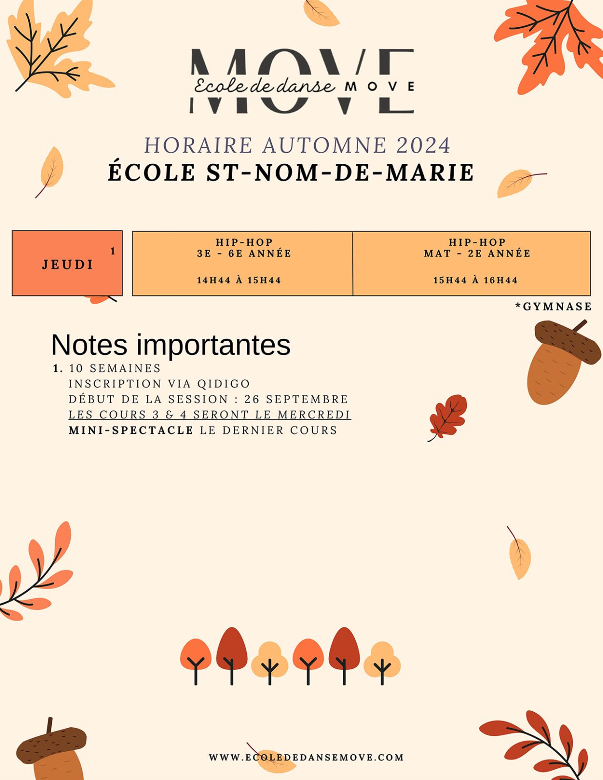 Horaire Danse - AUTOMNE - St-Nom-de-Marie