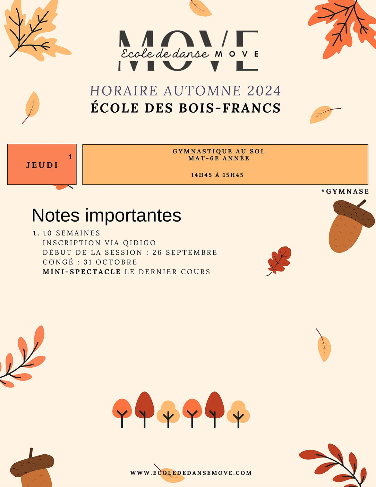 Horaire Danse - AUTOMNE - École des Bois-Francs