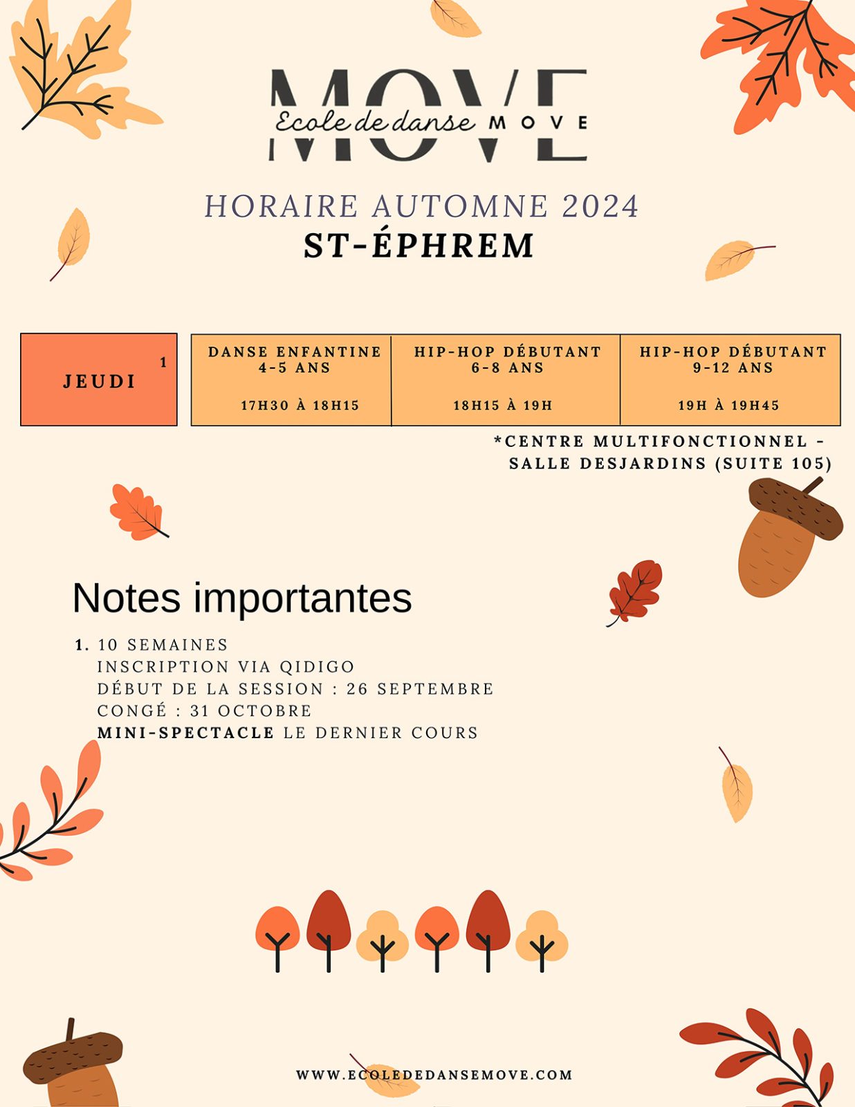 Horaire Danse - AUTOMNE - St-Éphrem