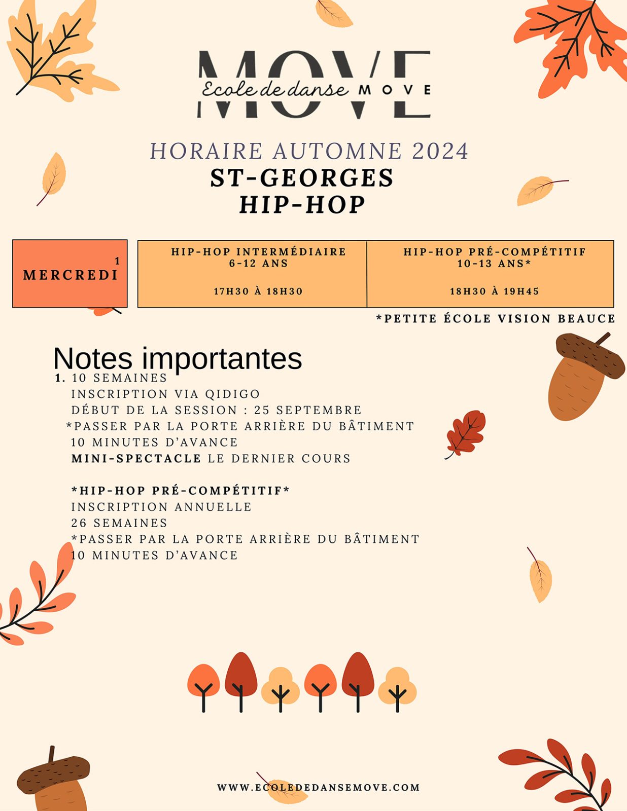 Horaire Danse - AUTOMNE - St-Georges: HIP-HOP