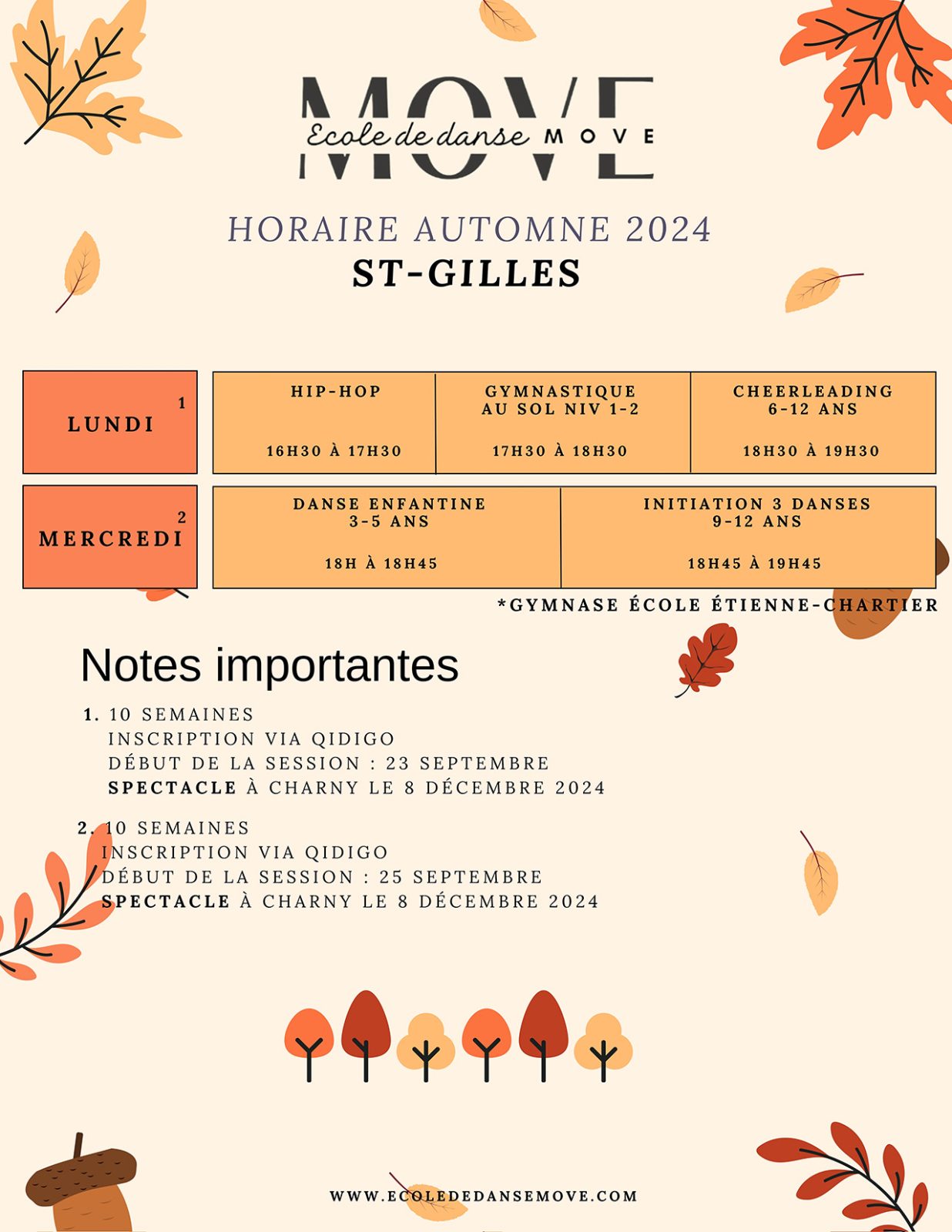 Horaire Danse - AUTOMNE - St-Gilles