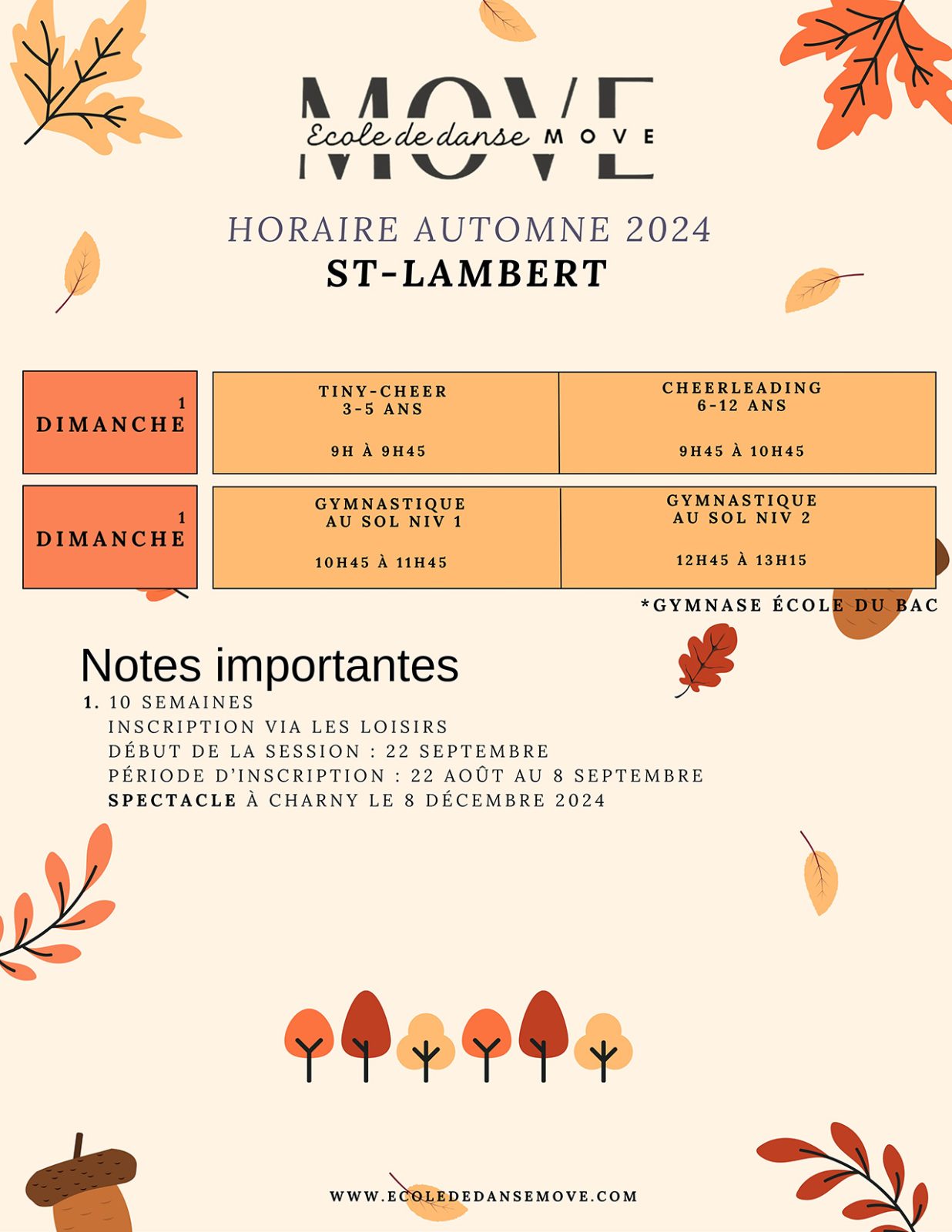 Horaire Danse - AUTOMNE - St-Lambert