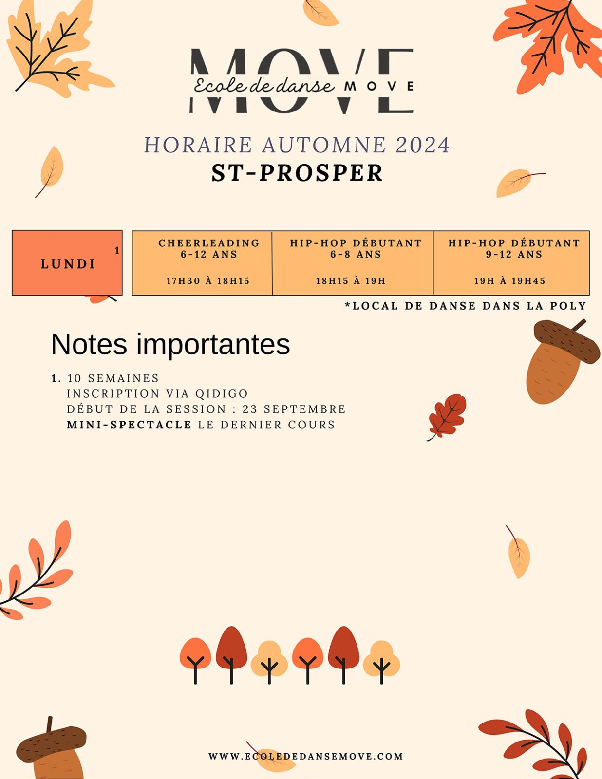 Horaire Danse - AUTOMNE - St-Prosper