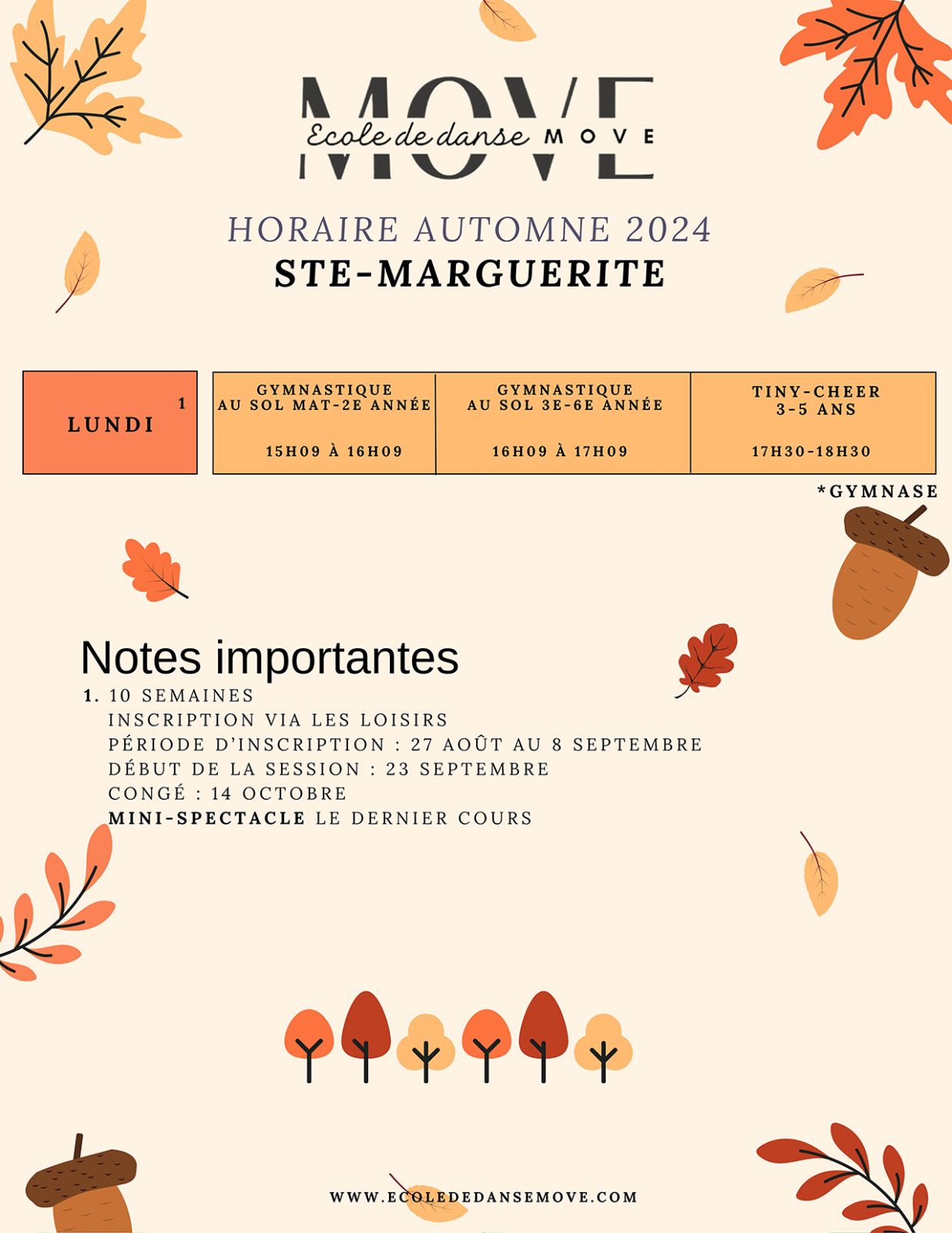 Horaire Danse - AUTOMNE - Ste-Marguerite