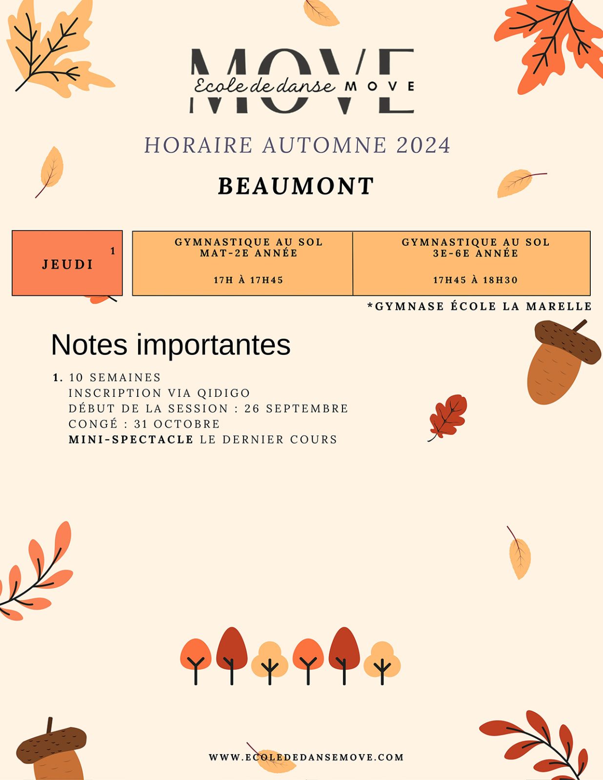 Horaire Danse - AUTOMNE - Beaumont