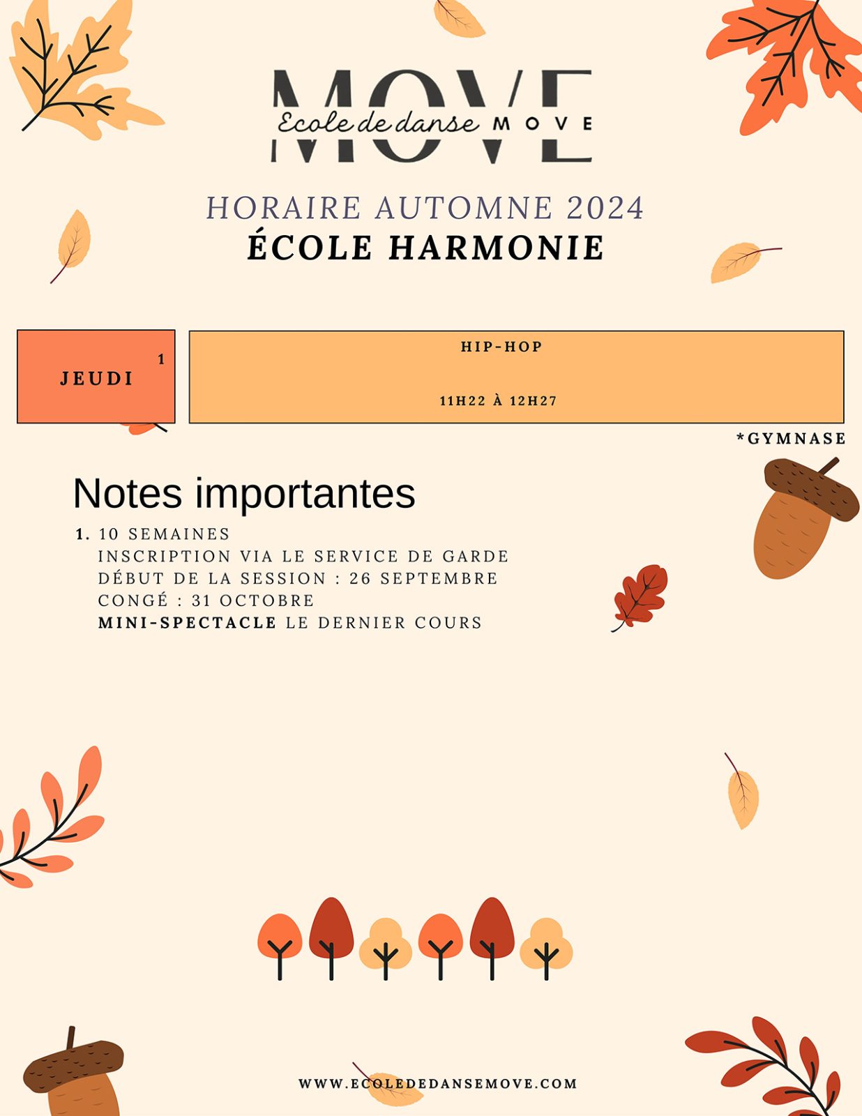 Horaire Danse - AUTOMNE - École Harmonie