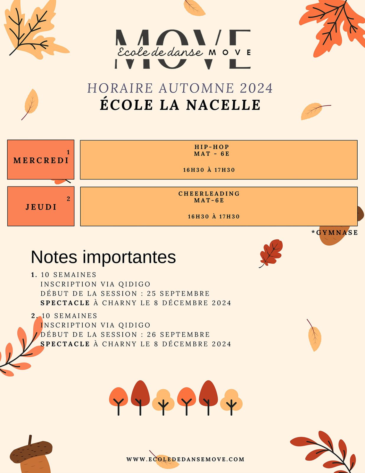 Horaire Danse - AUTOMNE - École La Nacelle