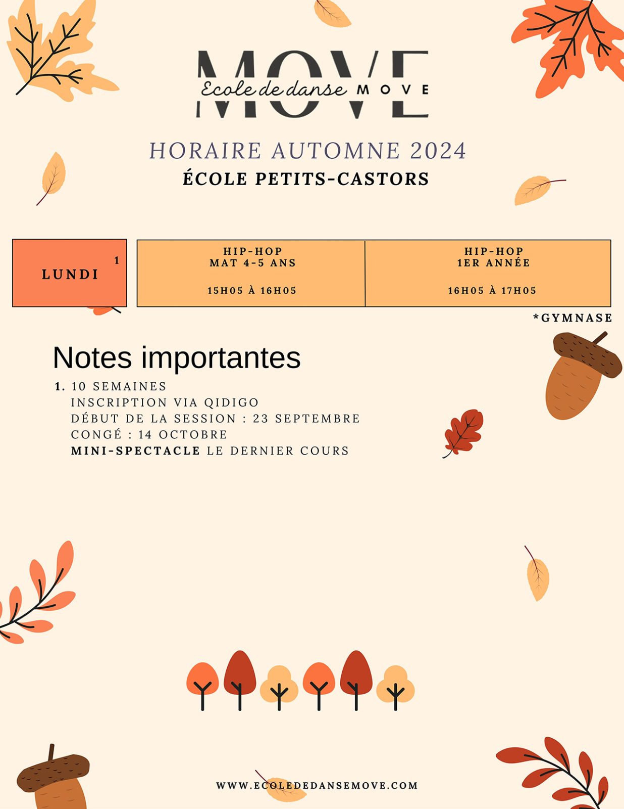 Horaire Danse - AUTOMNE - École Petits-Castors