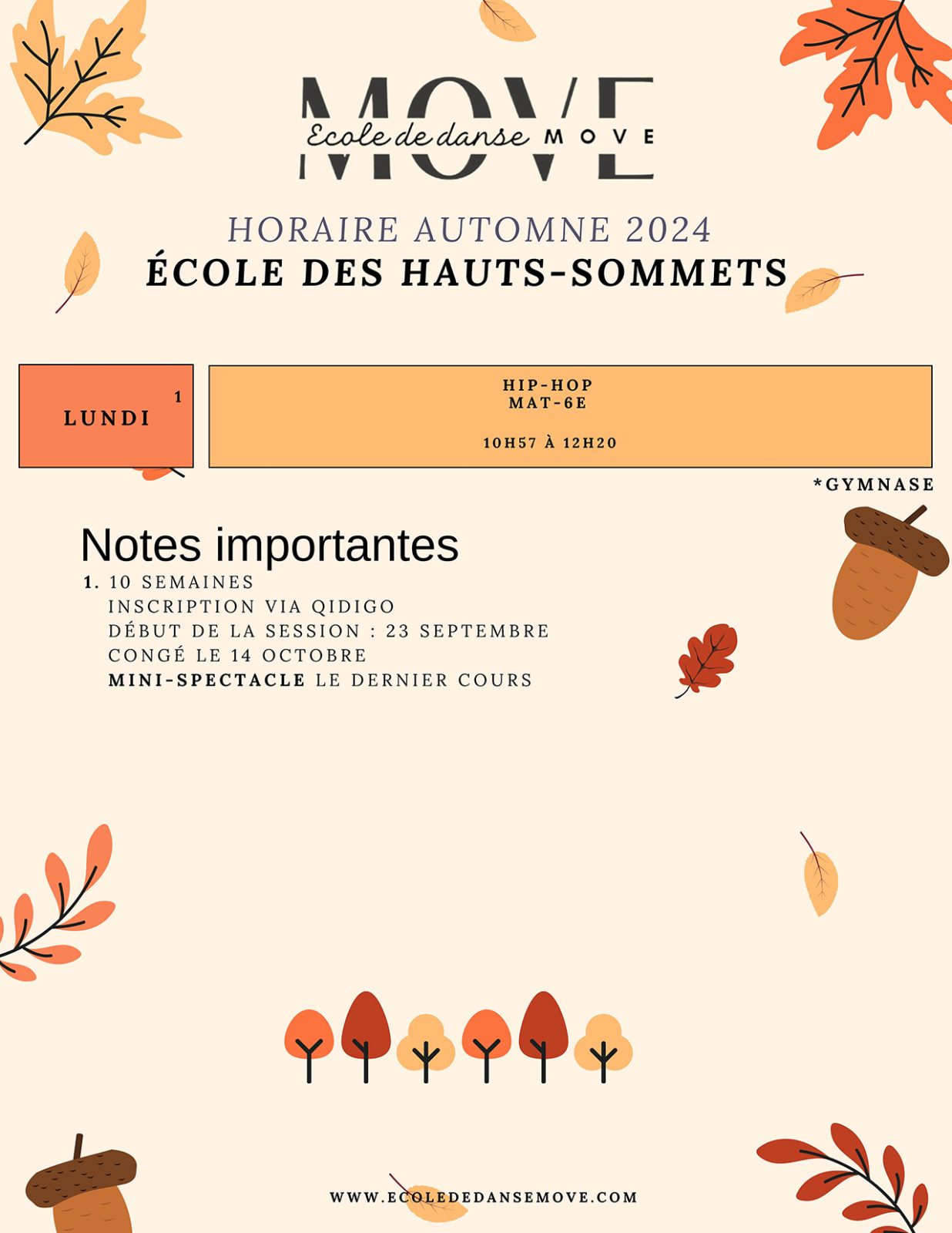 Horaire Danse - AUTOMNE - École des Hauts-Sommets (Ste-Perpétue)