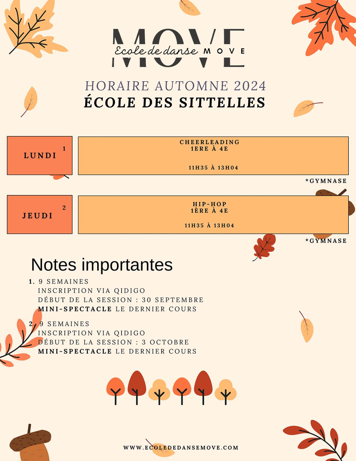 Horaire Danse - AUTOMNE - École des Sittelles