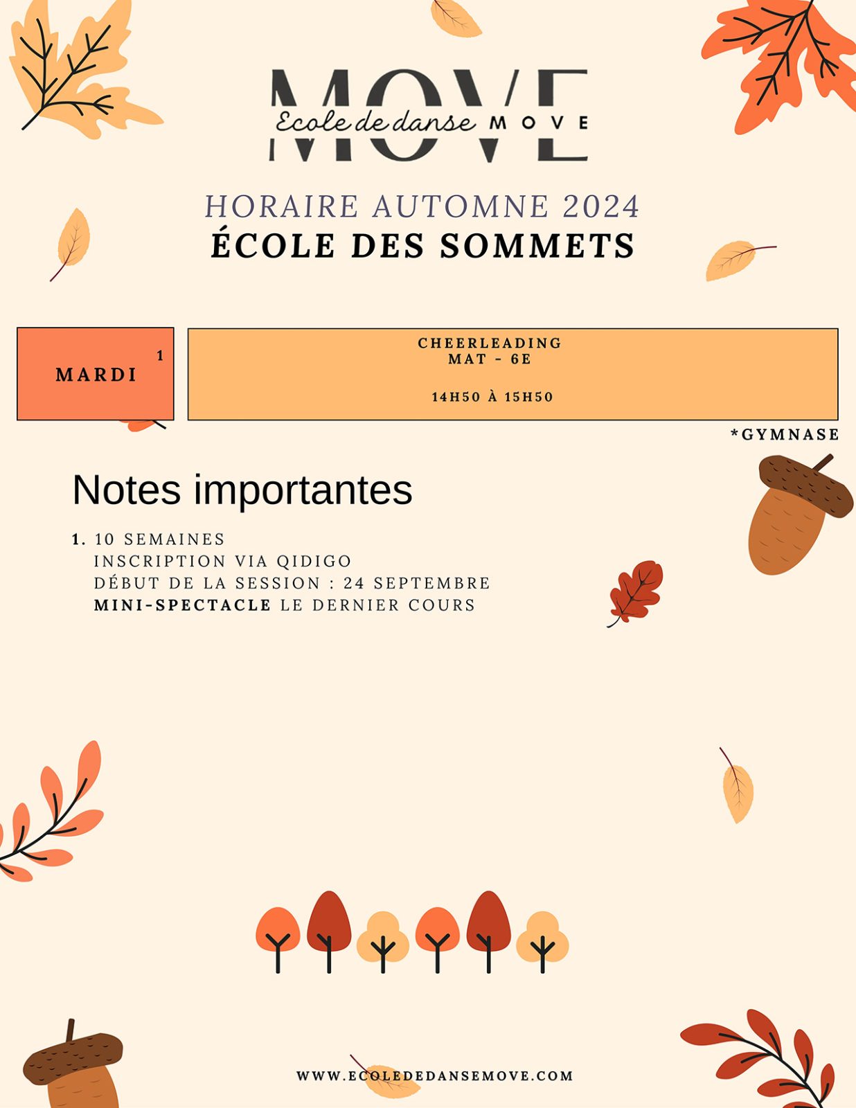 Horaire Danse - AUTOMNE - École des Sommets