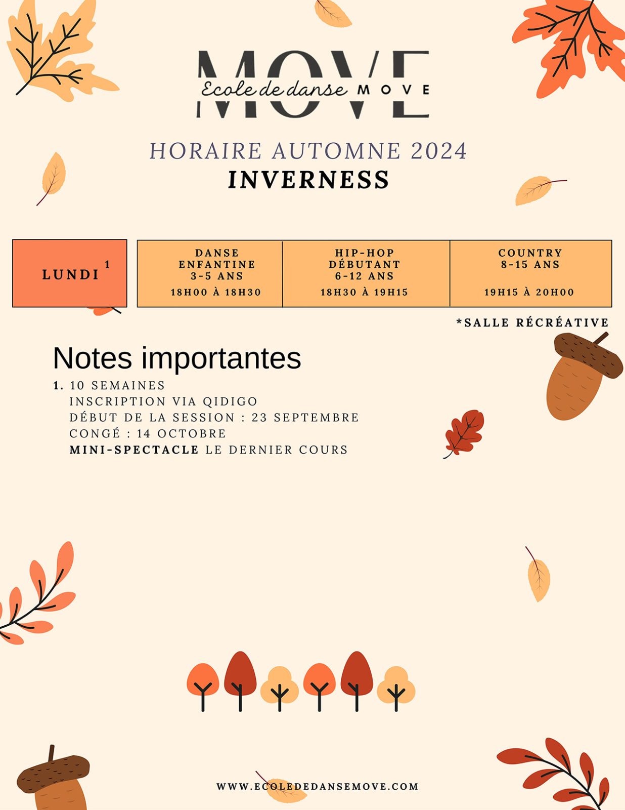 Horaire Danse - AUTOMNE - Inverness