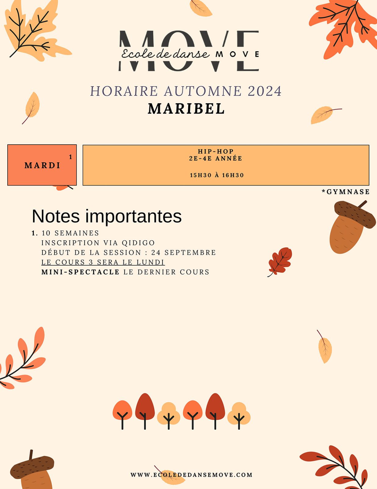 Horaire Danse - AUTOMNE - Maribel