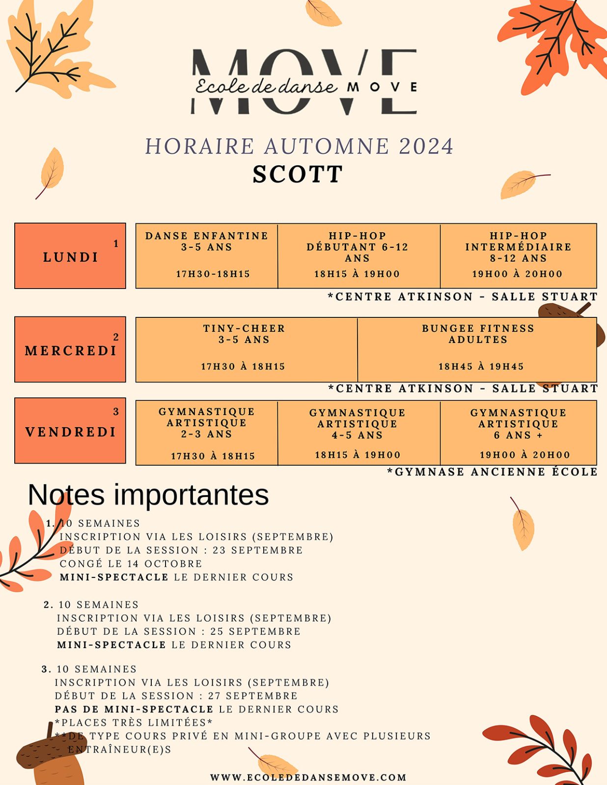 Horaire Danse - AUTOMNE - Scott