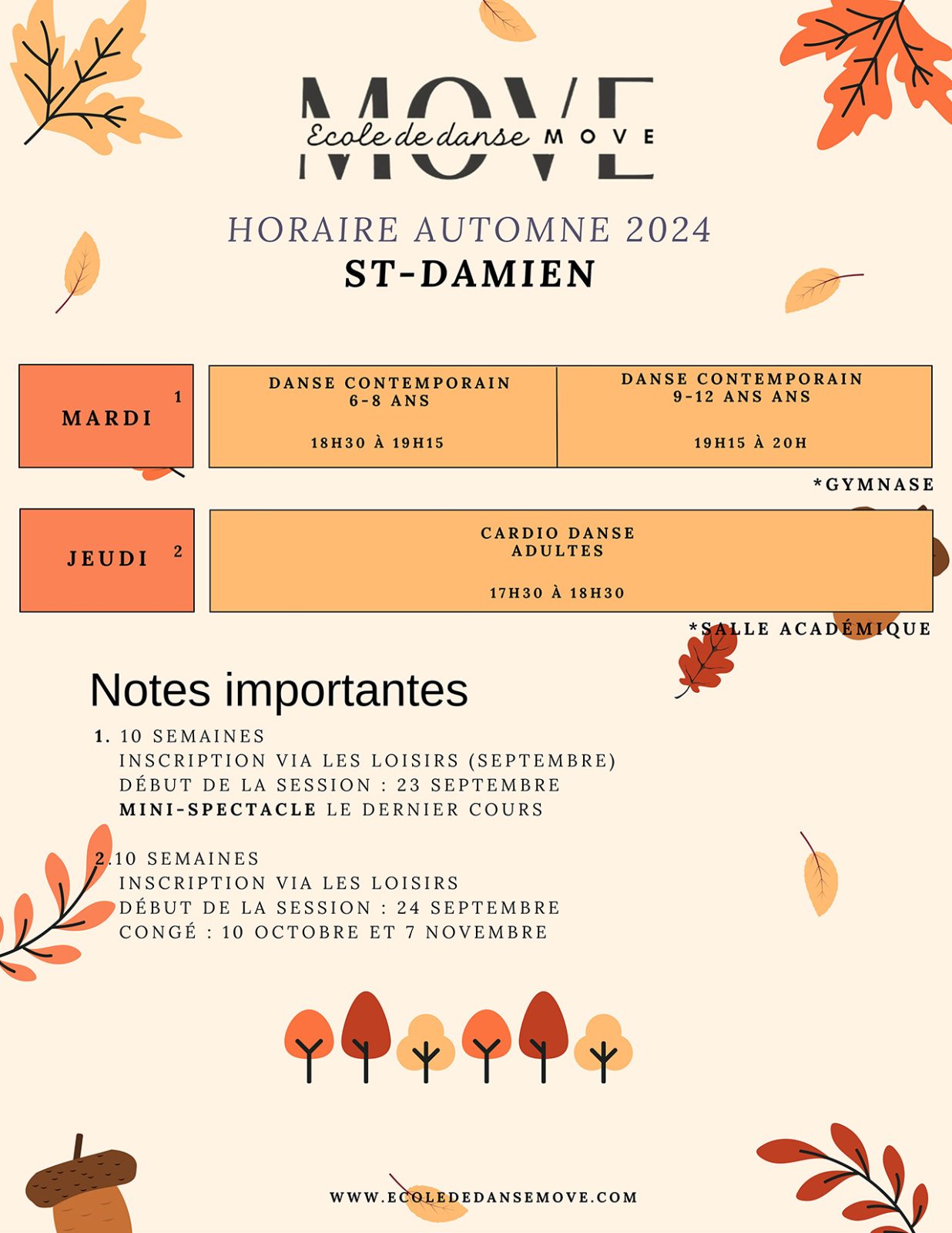 Horaire Danse - AUTOMNE - St-Damien