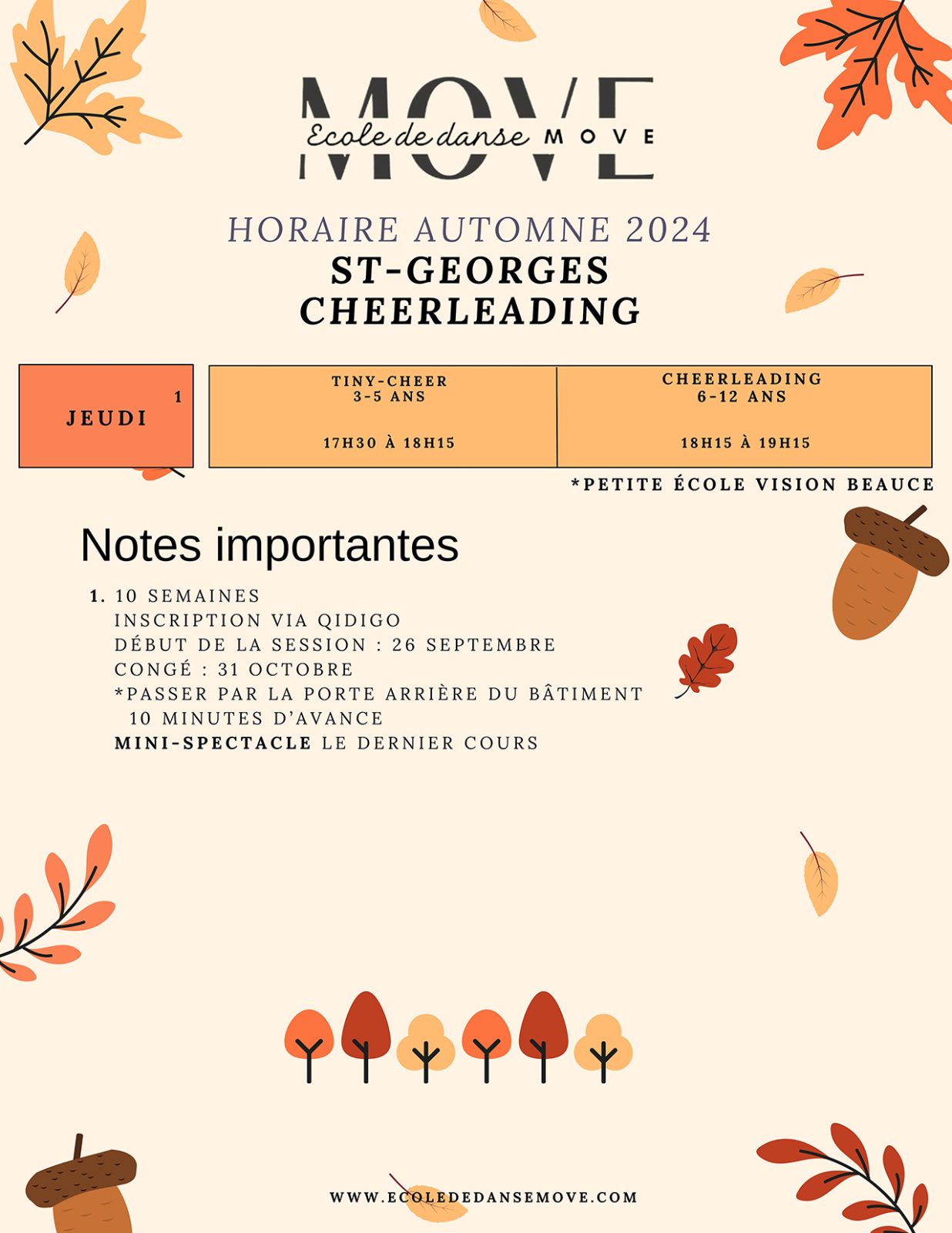 Horaire Danse - AUTOMNE - St-Georges: CHEERLEADING