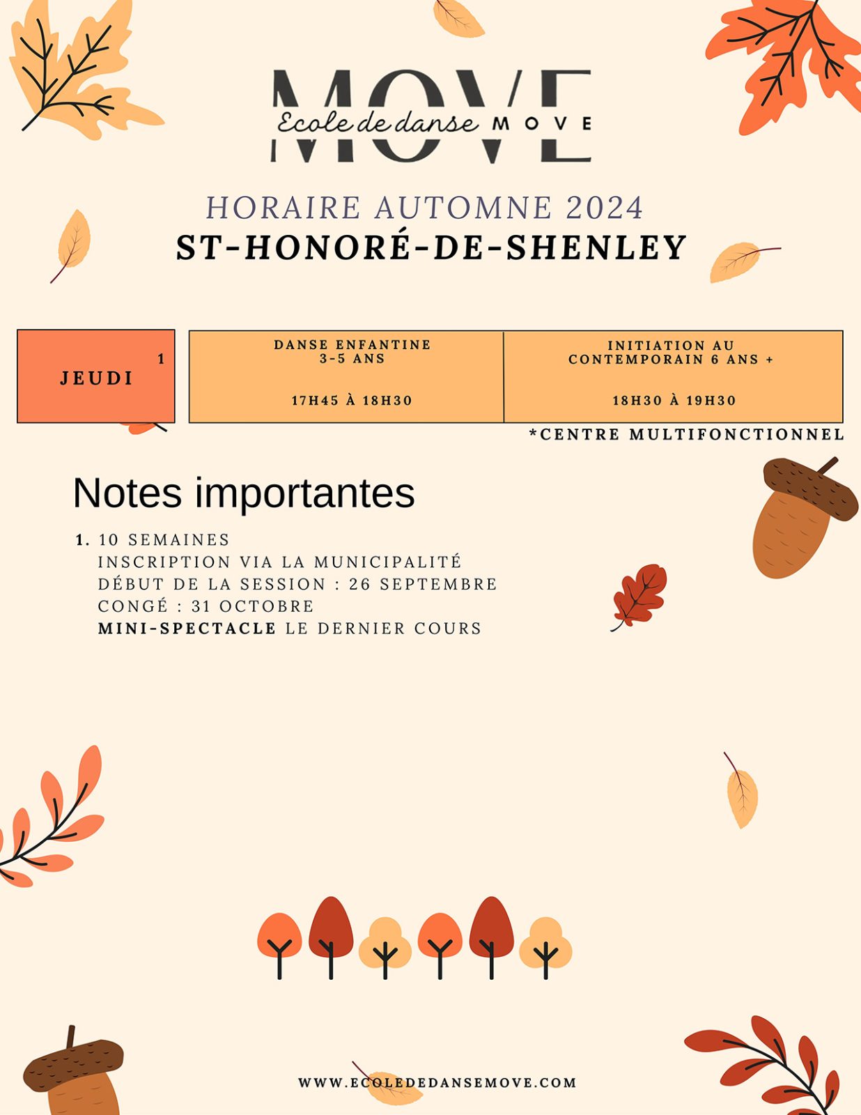 Horaire Danse - AUTOMNE - St-Honoré-de-Shenley