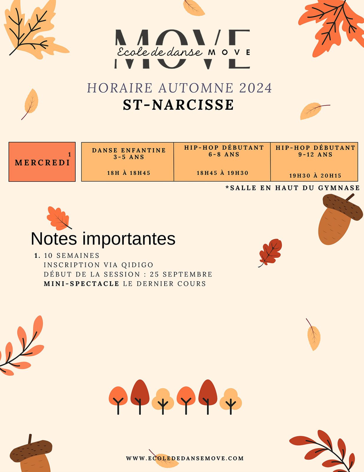 Horaire Danse - AUTOMNE - St-Narcisse