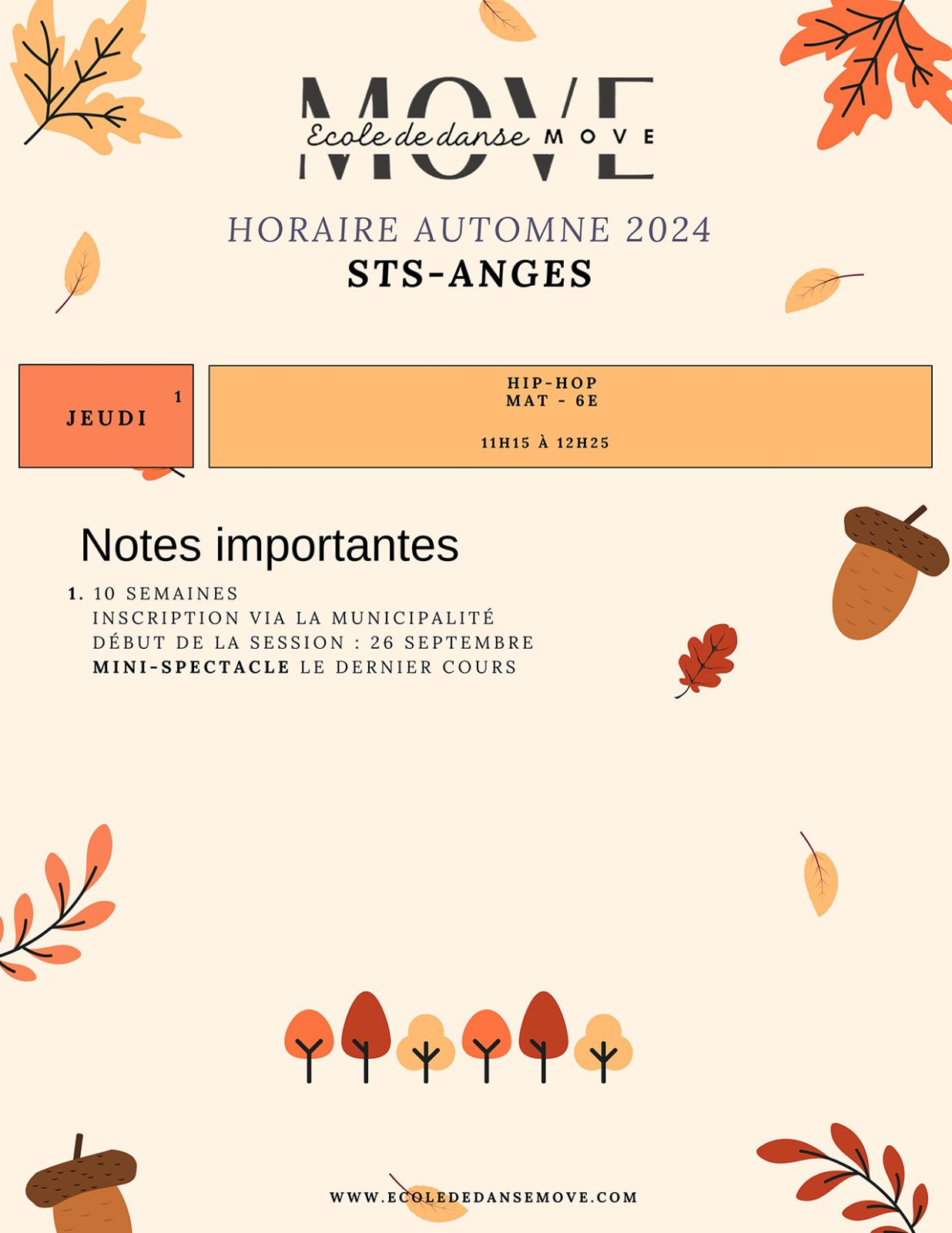 Horaire Danse - AUTOMNE - Sts-Anges